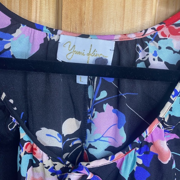 YUMI KIM Black with Floral Print Romper Size L 3/4 Sleeves with ties - Picture 6 of 6